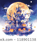 Spooky Castle and Full Moon in Halloween Night 118901138