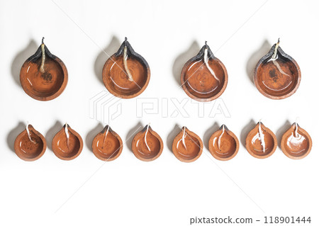 Set of diwali diya lamps isolated on white background. 118901444