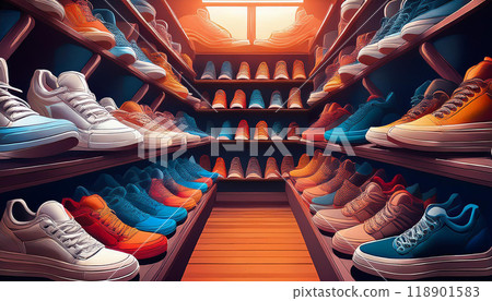 很多運動鞋(AI 生成的圖像) 很多運動鞋(AI 生成的圖像) 118901583
