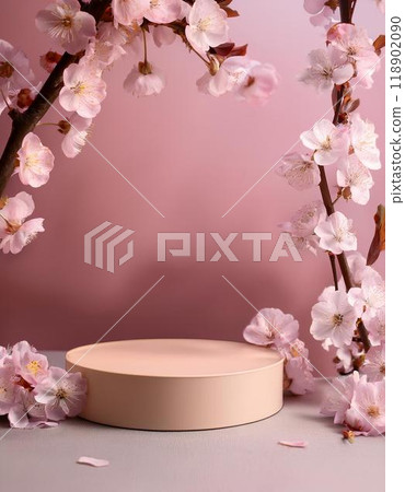 3d podium with japanese nature of sakura 118902090