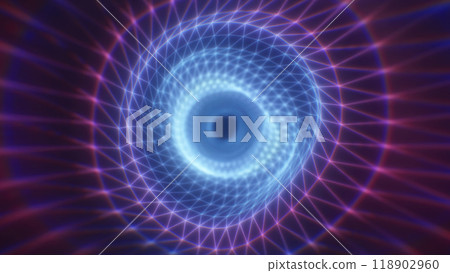 A mesmerizing pink and blue vortex with a geometric wireframe futuristic glowing tunnel effect for conveying technology, digital worlds, or abstract energy 118902960