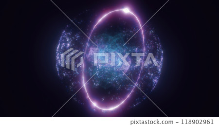 A brilliant purple sphere with glowing circular trails and particles, radiating light, energy, and cosmic mystery 118902961