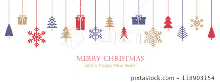 hanging christmas tree and gift decoration greeting card vector illustration hanging christmas tree and gift decoration greeting card vector illustration 118903154