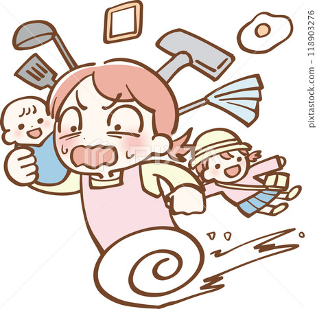 早上忙碌的家庭主婦的插圖 118903276
