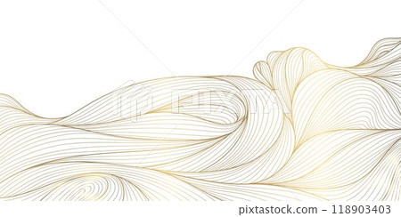 Vector gold on white line wave pattern, geometric curve premium design, japanese style poster. Abstract swirl shape graphic. 118903403