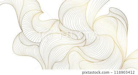 Vector gold on white line wave pattern, geometric curve premium design, japanese style poster. Abstract swirl shape graphic. Vector gold on white line wave pattern, geometric curve premium design, japanese style poster. Abstract swirl shape graphic. 118903412
