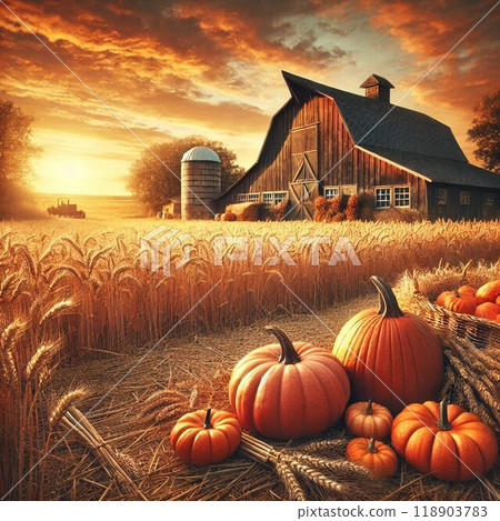 日落和南瓜圖 118903783