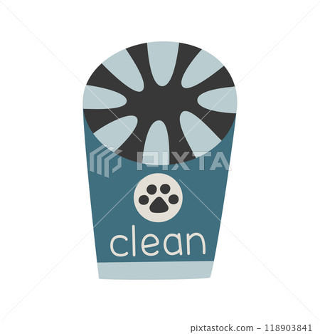 Portable paw washer for dogs with soft silicone bristles for easy cleaning. Vector illustration in flat cartoon style, pet care and grooming accessories. Puppy paws cleaning. Ideal for outdoor walks 118903841