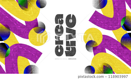Abstract and Geometric Background with Pink and Yellow Shapes, Overlay Elements and Texture Effect 118903997