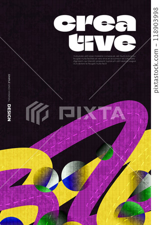 Abstract and Geometric Background with Pink and Yellow Shapes, Overlay Elements and Texture Effect 118903998