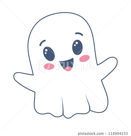Halloween ghost in cute kawaii style. Funny spirit isolated on white background 118904233