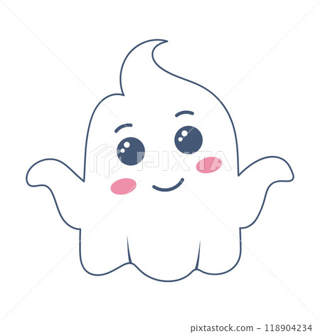 Halloween ghost in cute kawaii style. Funny spirit isolated on white background 118904234