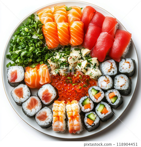 Generative ai illustration of a Beautiful Sushi Platter with Assorted Roll 118904451