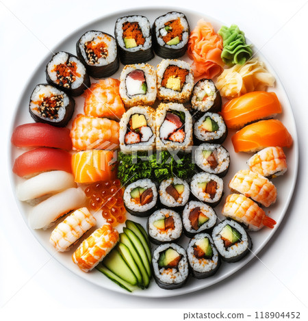 Generative ai illustration of a Beautiful Sushi Platter with Assorted Roll 118904452