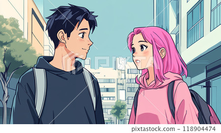 Anime-style male and female students AI Anime-style male and female students AI 118904474