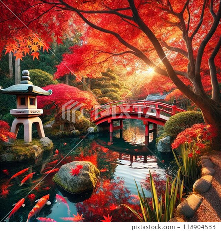 秋葉反射在水面上的插圖 118904533