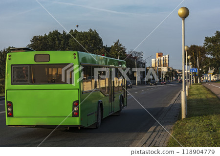 Minsk, Belarus - 09.09.2017: Passenger bus on the city street. On the city street there is a passenger bus 118904779