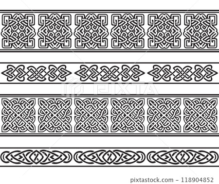 Celtic seamless ornament interlaced tape. Set Collection. 118904852