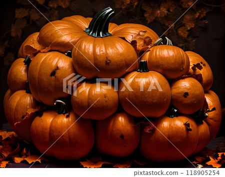 Hyper realistic dark Halloween pumpkin Extreme long shot 118905254