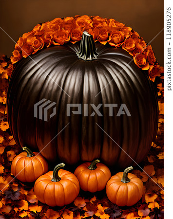 Hyper realistic dark Halloween pumpkin Extreme long shot 118905276