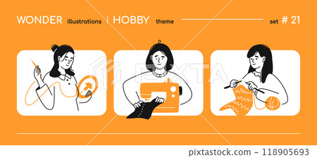 Handicrafts and hobbies for women - line design style illustration 118905693