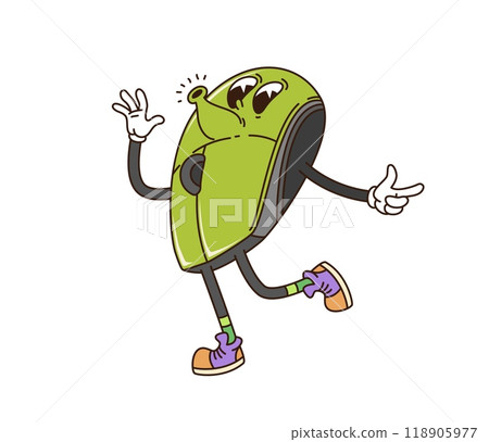 Groovy computer mouse, retro cartoon character with funny face, vector funky comic. Groovy freaky PC computer or laptop mouse with happy funny smile and whistling melody on positive vibes for emoji Groovy computer mouse, retro cartoon character with funny face, vector funky comic. Groovy freaky PC computer or laptop mouse with happy funny smile and whistling melody on positive vibes for emoji 118905977