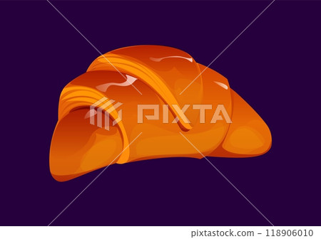 Cartoon croissant, traditional French breakfast, pastry meal. Isolated vector dessert, delicious bakery in shape of crescent with golden crust. Fresh bun with sweet filling, homemade or cafe product 118906010