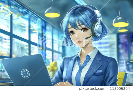 Image of a female operator working with a headset 118906204