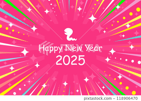 New Year's card for the Year of the Snake 2025, sparkling pop frame 02 118906470