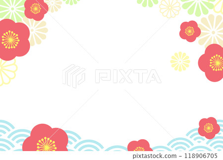 Plum blossom and Japanese pattern frame 118906705