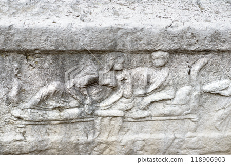 Ancient Roman Stone Relief Carving from Sexaginta Prista Ruins in Ruse, Bulgaria 118906903