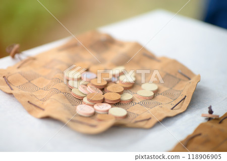 Reproduction of Ancient Roman Game with Leather Board and Pieces Reproduction of Ancient Roman Game with Leather Board and Pieces 118906905