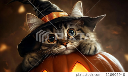 Cat in Halloween costume - generative AI 118906948