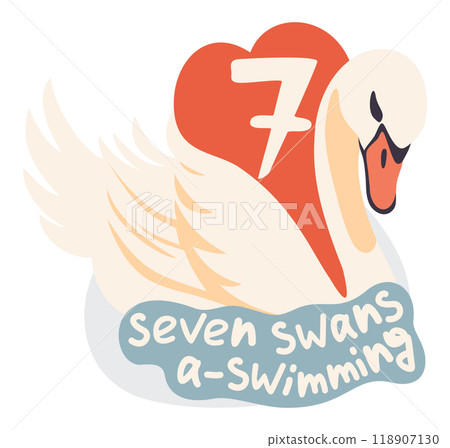 Seven swans a-swimming. The twelve days of Christmas. English Christmas carol. Seventh day. Vector isolated illustration Seven swans a-swimming. The twelve days of Christmas. English Christmas carol. Seventh day. Vector isolated illustration 118907130