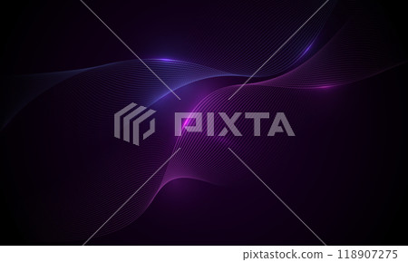 Dark abstract technology background with glowing blue and pink wavy lines. Dark abstract technology background with glowing blue and pink wavy lines. 118907275