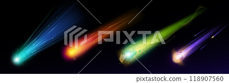 Neon comets set isolated on black background 118907560