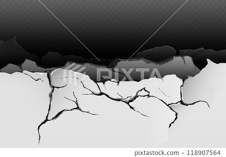 Broken concrete wall border with jagged edges 118907564