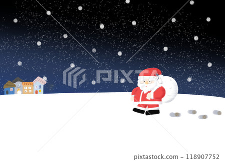 Illustration of a quiet night landscape and Santa Claus Illustration of a quiet night landscape and Santa Claus 118907752