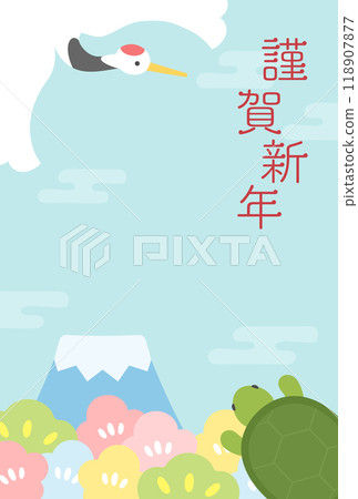 可愛的新年賀卡材料，鶴，烏龜和富士山03 118907877