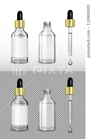 White glass transparent bottle. Gold cap with dropper White glass transparent bottle. Gold cap with dropper 118908005