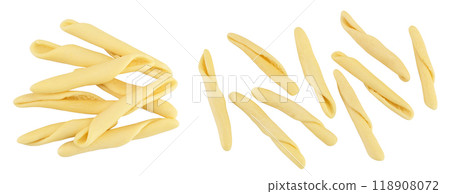Typical Calabrian pasta called Maccheroncini also known as Maccheroni isolated on white background with full depth of field. 118908072