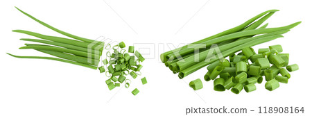 Green onion isolated on the white background. Top view. Flat lay. Green onion isolated on the white background. Top view. Flat lay. 118908164