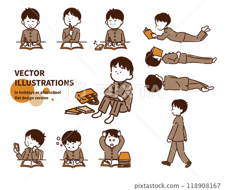 Studying students, lazy students poses illustration set 118908167