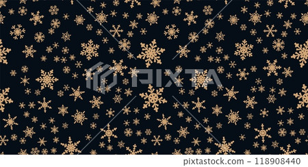 Snowflakes seamless pattern for Christmas holidays. Xmas snowflake ornament for winter holidays greeting card or wrapper. Christmas snowfall texture. 118908440