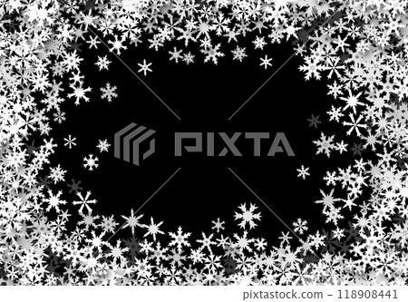 Christmas background with falling snowflakes. Winter holiday background or frame with pattern of layered snow. 118908441
