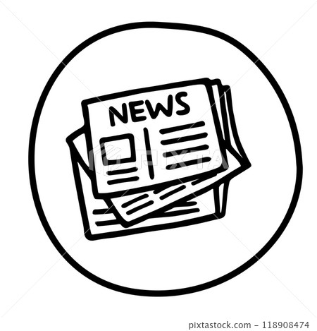 Doodle newspaper icon or logo, hand drawn with thin black line 118908474