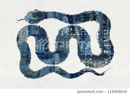 Old indigo-dyed rags, patchwork snake "2025" New Year's material 118908630