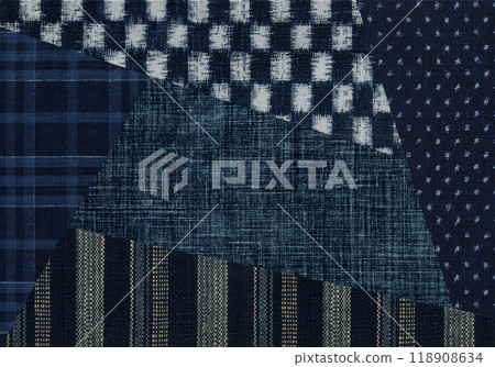 Japan Blue patchwork, a traditional indigo dyeing pattern with a long history 118908634