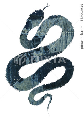 Old indigo-dyed rags, patchwork snake "2025" New Year's material Old indigo-dyed rags, patchwork snake "2025" New Year's material 118908635