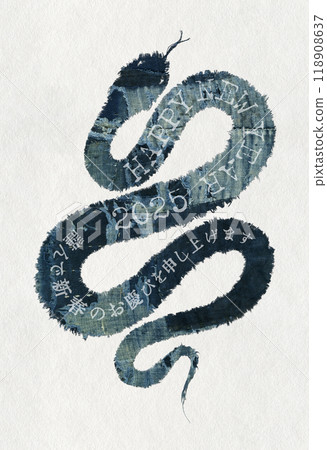 Old indigo-dyed rags, patchwork snake "2025" New Year's material 118908637